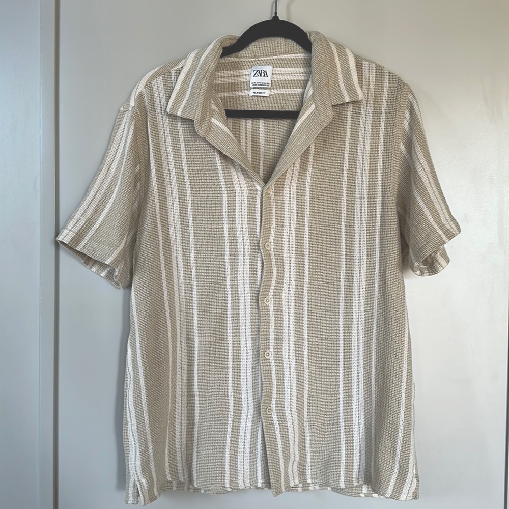 Zara Striped Knit Button Up Shirt XL